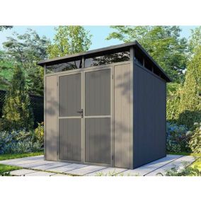 Abri de Jardin Composite EVORA Gris 4m2 - Structure en Aluminium - Bois Composite Co-Extrude - Anti-UV - Resistant a la Corrosion