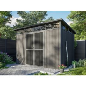 Abri de Jardin Composite EVORA Gris 7,5m2 - Structure en Aluminium - Bois Composite Co-Extrude - Anti-UV