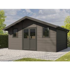 Abri de Jardin Composite ISORA - Surface intérieure : 20m2 - Gris - Epaisseur des murs : 28mm - Extension - Cabane de Jardin