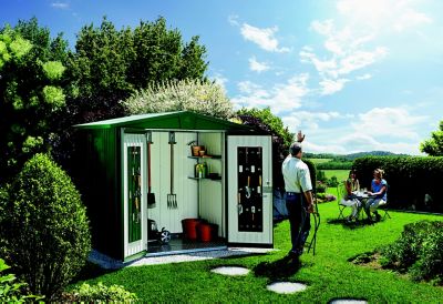 Abri de jardin double porte Biohort Europa T7 en métal coloris vert foncé ép.0,53 mm surface extérieure 9,48 m²