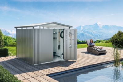 Abri de jardin double porte Biohort Panorama P2 en métal coloris gris quartz métallique ép.0,53 mm surface extérieure 5,4 m²