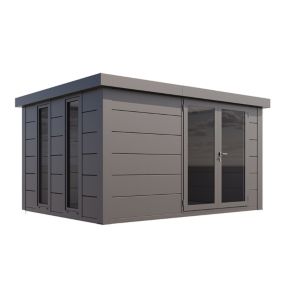 Abri de jardin en acier 11,6m² anthracite - porte double vitrée et 2 fenêtres - TELLURIA Luminato 3930