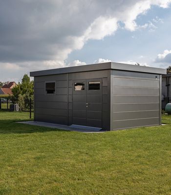 Abri de jardin en acier de 11,6 m² anthracite avec double porte et fenêtre - TELLURIA CLASSICO 3930+