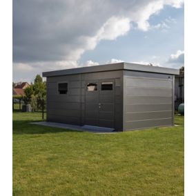 Abri de jardin en acier de 11,6 m² anthracite avec double porte et fenêtre - TELLURIA CLASSICO 3930+