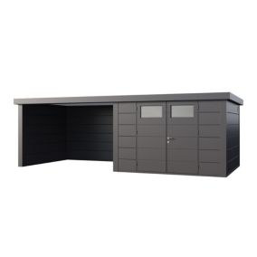 Abri de jardin en Acier de 9,8 m² Anthracite Classico 3330 avec un auvent de 10,2 m² large fermé - TELLURIA