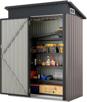 Abri de Jardin en Acier Galvanisé 150x88x185cm, Abri pour Outils pour Poubelles Extérieur (Gris Clair)
