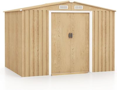 Abri de Jardin en Acier Galvanisé Anti-UV avec Portes Verrouillables, Plancher, Bouches d'Aération,  259x196x184cm, 5m² Naturel