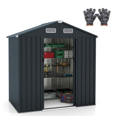 Abri de Jardin en Acier Galvanisé avec Portes Coulissantes Toit en Pente Anti-UV 193 x 129 x 196 cm,  2.2m² Gris Foncé