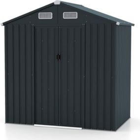 Abri de Jardin en Acier Galvanisé avec Portes Coulissantes Toit en Pente Anti-UV 193 x 129 x 196 cm,  2.2m² Gris Foncé