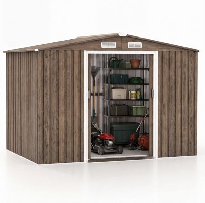 Abri de jardin en acier galvanisé, cabane à outils avec toit incliné, 4 aérations, porte coulissante verrouillable