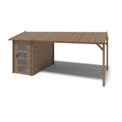 Abri de jardin en bois - 1.5x3 m avec extension de 4x2.76 m - 15.56 m²- Traité - DOM673+DOS194
