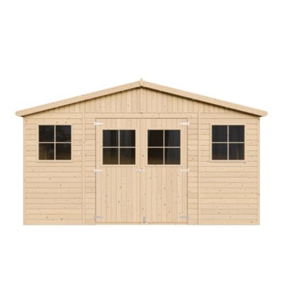 Abri de jardin en bois - 12 m² - 418 x 320 x H246 cm - ép. 17 mm - sans plancher - M331 - Timbela