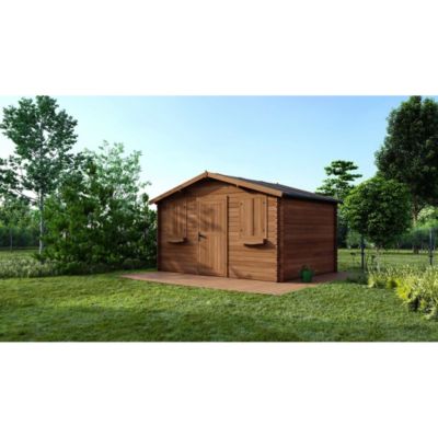 Abri de jardin en bois - 12m2 - 4x3m - Traité - Ep. 28mm - Couleur: marron - DOM418