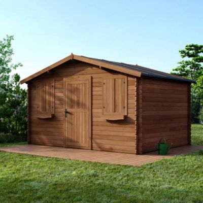 Abri de jardin en bois - 12m2 - 4x3m - Traité - Ep. 28mm - Couleur: marron - DOM418