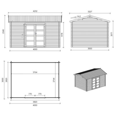 Abri de jardin en bois - 12m2 - 4x3m - Traité - Ep. 28mm - Couleur: marron - DOM677