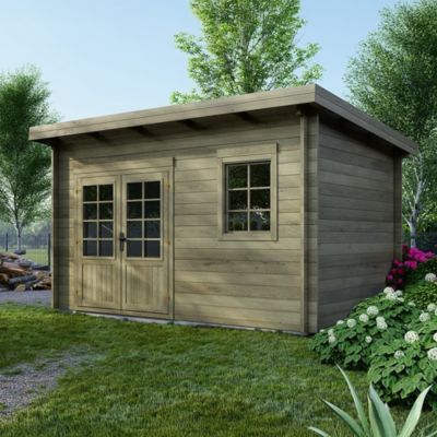 Abri de jardin en bois - 12m2 - 4x3m - Traité - Ep. 40mm - Couleur: vert - DOM717