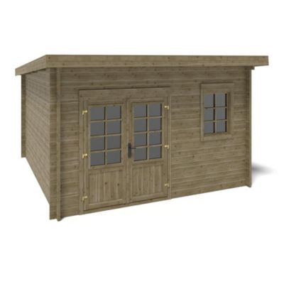 Abri de jardin en bois - 12m2 - 4x3m - Traité - Ep. 40mm - Couleur: vert - DOM717
