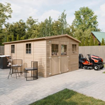 Abri de jardin en bois - 14,94 m² - 324 x 516 x H226 cm - ép. 17 mm - sans plancher - M337 - Timbela