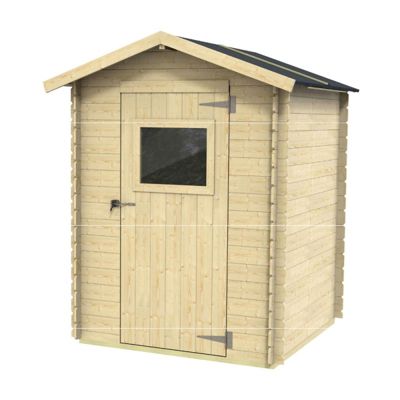 Abri de jardin en bois 146 x 146 cm, Parois de 16 mm, Porte-fenêtre, Compact, Sapin naturel