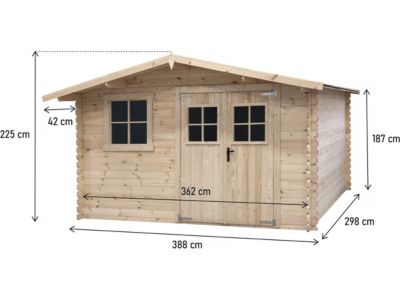 Abri de jardin en bois 14m² "Oz"  388 x 298 x 225 cm  28 mm