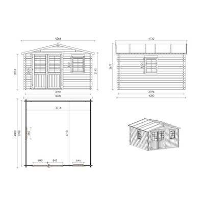 Abri de jardin en bois - 16m2 - 4x4m - Ep. 40mm - Couleur: naturel - DOM611
