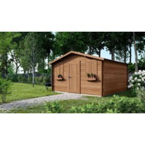 Abri de jardin en bois - 16m2 - 4x4m - Traité - Ep. 28mm - Couleur: marron - DOM144