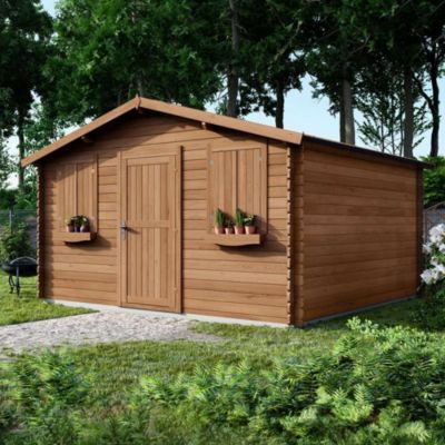 Abri de jardin en bois - 16m2 - 4x4m - Traité - Ep. 28mm - Couleur: marron - DOM144