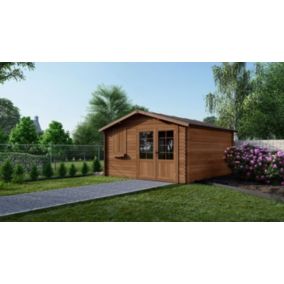 Abri de jardin en bois - 16m2 - 4x4m - Traité - Ep. 28mm - Couleur: marron - DOM181