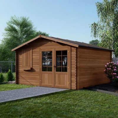 Abri de jardin en bois - 16m2 - 4x4m - Traité - Ep. 28mm - Couleur: marron - DOM181