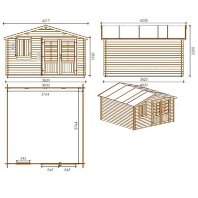 Abri de jardin en bois - 16m2 - 4x4m - Traité - Ep. 28mm - Couleur: marron - DOM181
