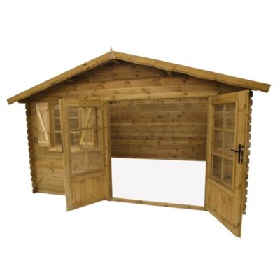 Abri de jardin en bois - 16m2 - 4x4m - Traité - Ep. 28mm - Couleur: marron - DOM181