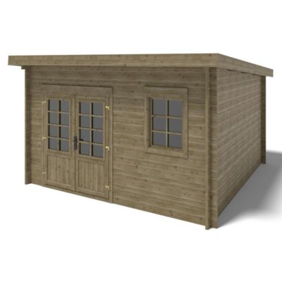 Abri de jardin en bois - 16m2 - 4x4m - Traité - Ep. 40mm - Couleur: vert - DOM716