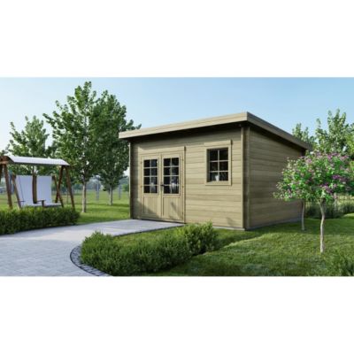 Abri de jardin en bois - 16m2 - 4x4m - Traité - Ep. 40mm - Couleur: vert - DOM716