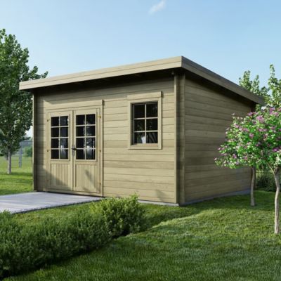 Abri de jardin en bois - 16m2 - 4x4m - Traité - Ep. 40mm - Couleur: vert - DOM716