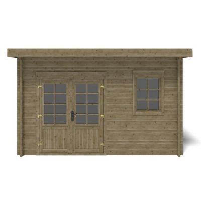 Abri de jardin en bois - 16m2 - 4x4m - Traité - Ep. 40mm - Couleur: vert - DOM716