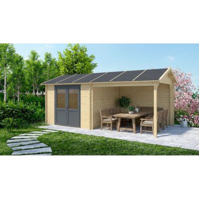 Abri de jardin en bois - 17.4m2 - 5.79x3m - Ep. 28mm - Couleur: naturel - DOM639