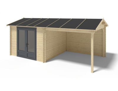 Abri de jardin en bois - 17.4m2 - 5.79x3m - Ep. 28mm - Couleur: naturel - DOM640