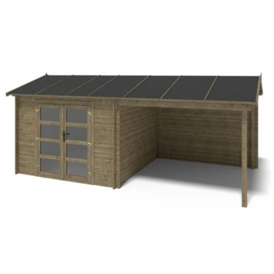 Abri de jardin en bois - 17.4m2 - 5.79x3m - Traité - Ep. 28mm - Couleur: vert - DOM718