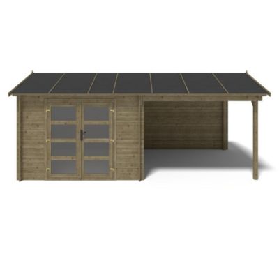 Abri de jardin en bois - 17.4m2 - 5.79x3m - Traité - Ep. 28mm - Couleur: vert - DOM718
