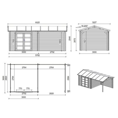Abri de jardin en bois - 17.4m2 - 5.79x3m - Traité - Ep. 28mm - Couleur: vert - DOM718
