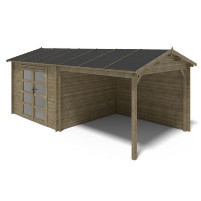 Abri de jardin en bois - 17.4m2 - 5.79x3m - Traité - Ep. 28mm - Couleur: vert - DOM718