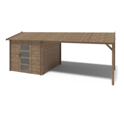 Abri de jardin en bois - 2.5x3 m avec extension de 4x2.76 m - 18.56 m²- Traité - DOM675+DOS194