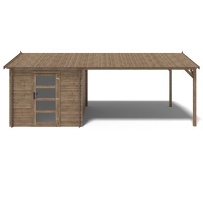 Abri de jardin en bois - 2.5x3 m avec extension de 4x2.76 m - 18.56 m²- Traité - DOM675+DOS194