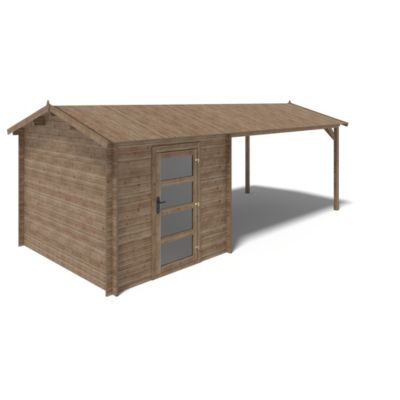 Abri de jardin en bois - 2.5x3 m avec extension de 4x2.76 m - 18.56 m²- Traité - DOM675+DOS194