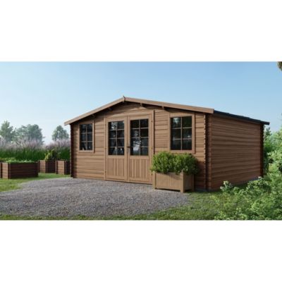 Abri de jardin en bois - 20m2 - 5x4m - Traité - Ep. 28mm - Couleur: marron - DOM566