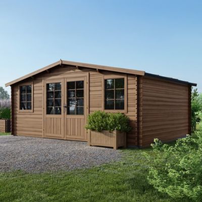 Abri de jardin en bois - 20m2 - 5x4m - Traité - Ep. 28mm - Couleur: marron - DOM566