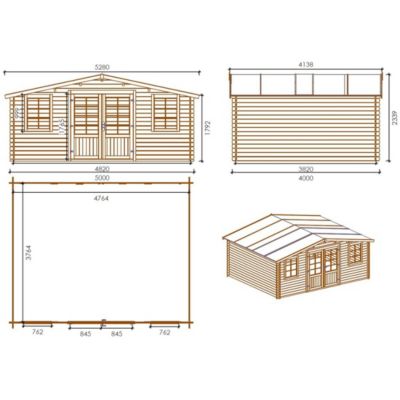 Abri de jardin en bois - 20m2 - 5x4m - Traité - Ep. 28mm - Couleur: marron - DOM566