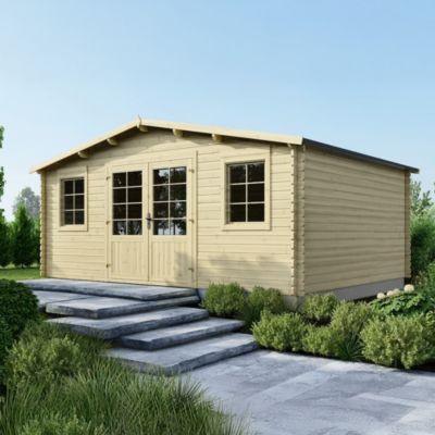 Abri de jardin en bois - 21.42m2 - 5.1x4.2m - Ep. 34mm - Couleur: naturel - DOM746