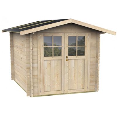 Abri de jardin en bois, 215x180 cm, parois de 25 mm, porte verrouillable en plexiglas, sapin naturel.