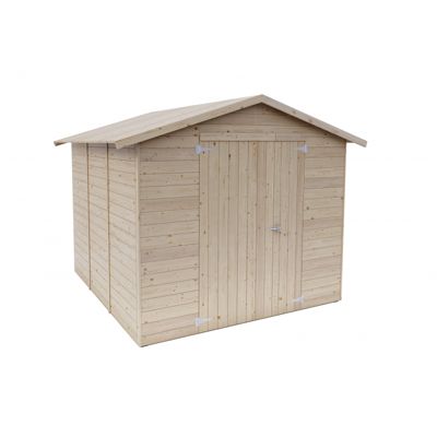 Abri de jardin en bois, 238x245 cm, parois de 19 mm, double porte pleine, sapin naturel.